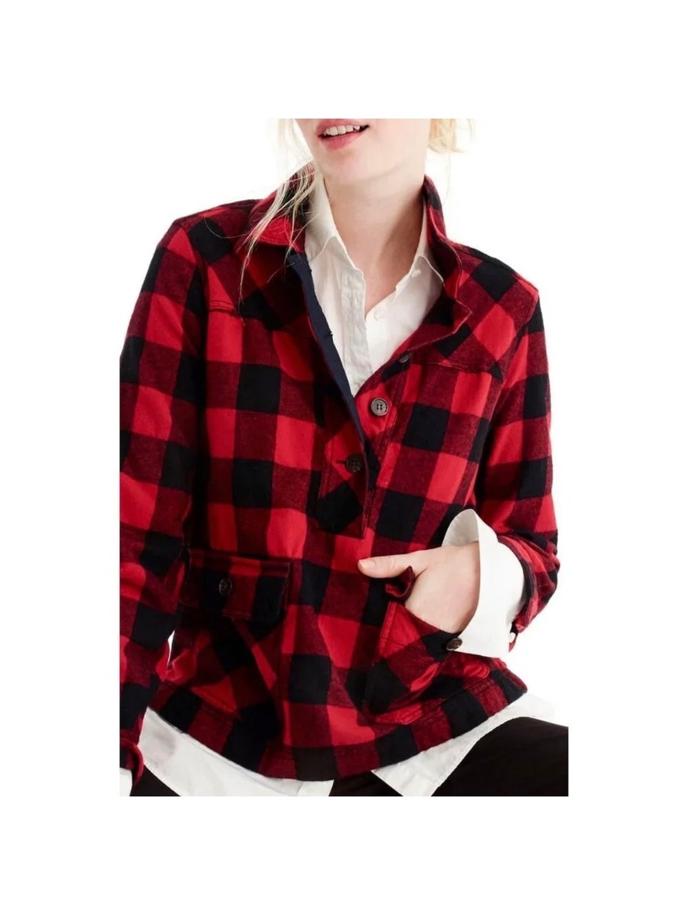 J. Crew Wool Blend Red Buffalo Check Shacket Size S